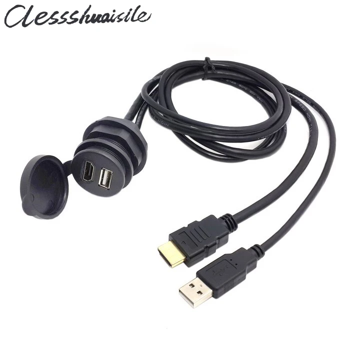 

Combo USB 2.0 & HDTV HDMI 1.4 Male to Female Extension Cable with Waterproofable Mount Shell 100cm 1m 3ft
