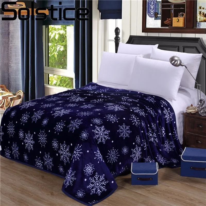 Comprar El solsticio de textiles para el hogar de invierno más grueso mantas azul de copo de nieve estilo tirar en el sofá hoja de cama de viaje portátil Manta