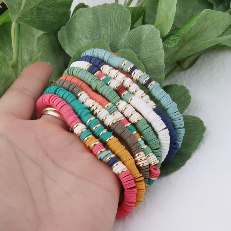 NeeFu WoFu Clay Bead Bracelet Bohemian Soft Pottery Bracelets For Women Nationality Stainless Steel Beach Colorful Jewelry bracelet jewelry