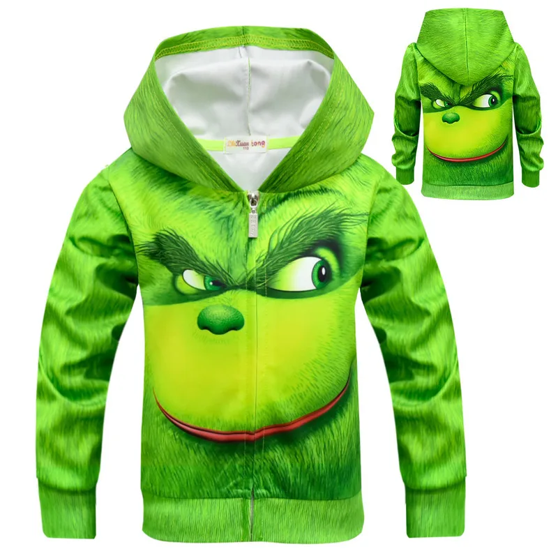 

GRINCH full face 3D Clothes Boys Hoodies T Shirts For Boys Children Sweatshirts Cartoon Kids Tee Tops Cosplay the GRINCH Costume