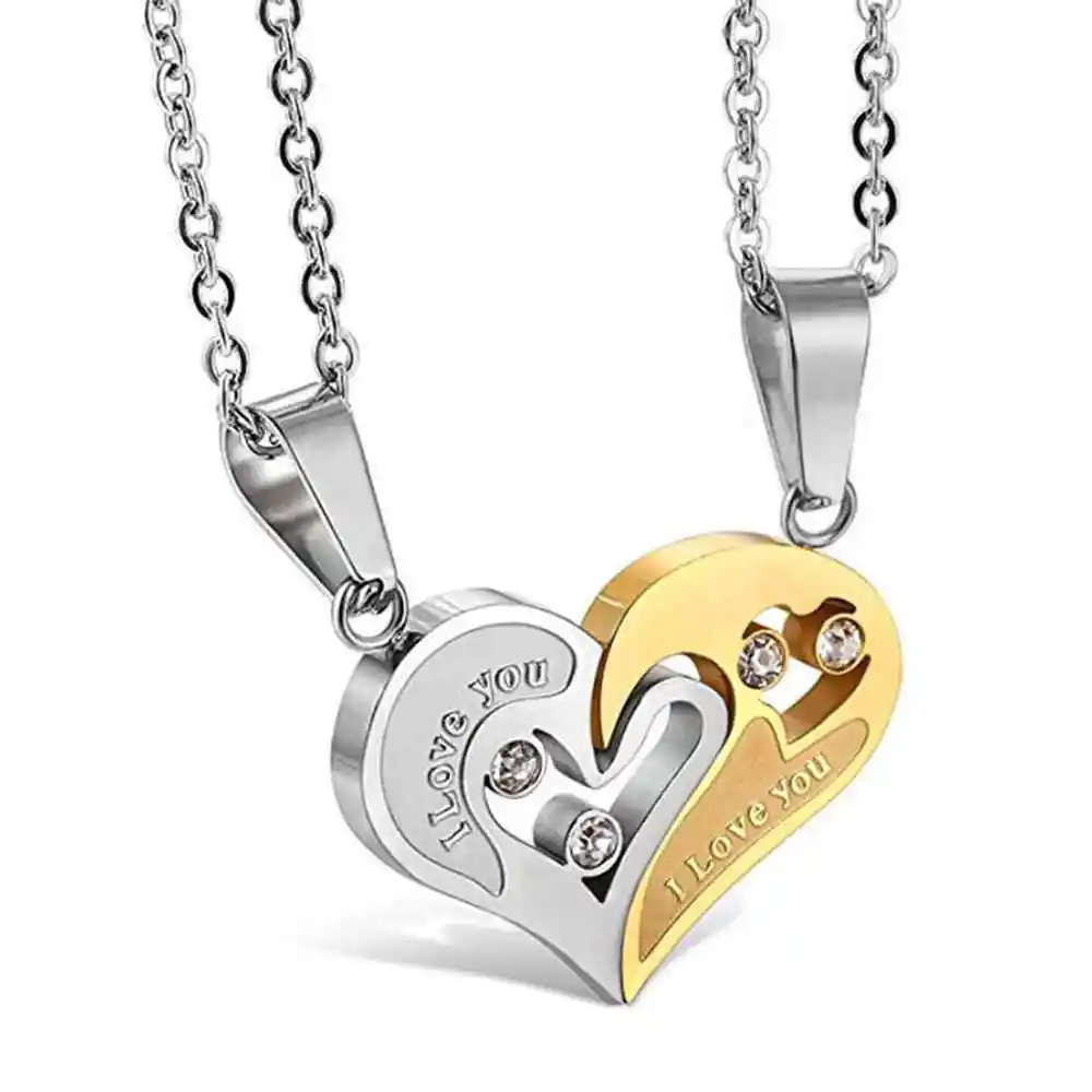 1 пара модная пара в форме сердца I Love You ожерелье с подвеской унисекс влюбленные пары ювелирные изделия мода - Окраска металла: gold