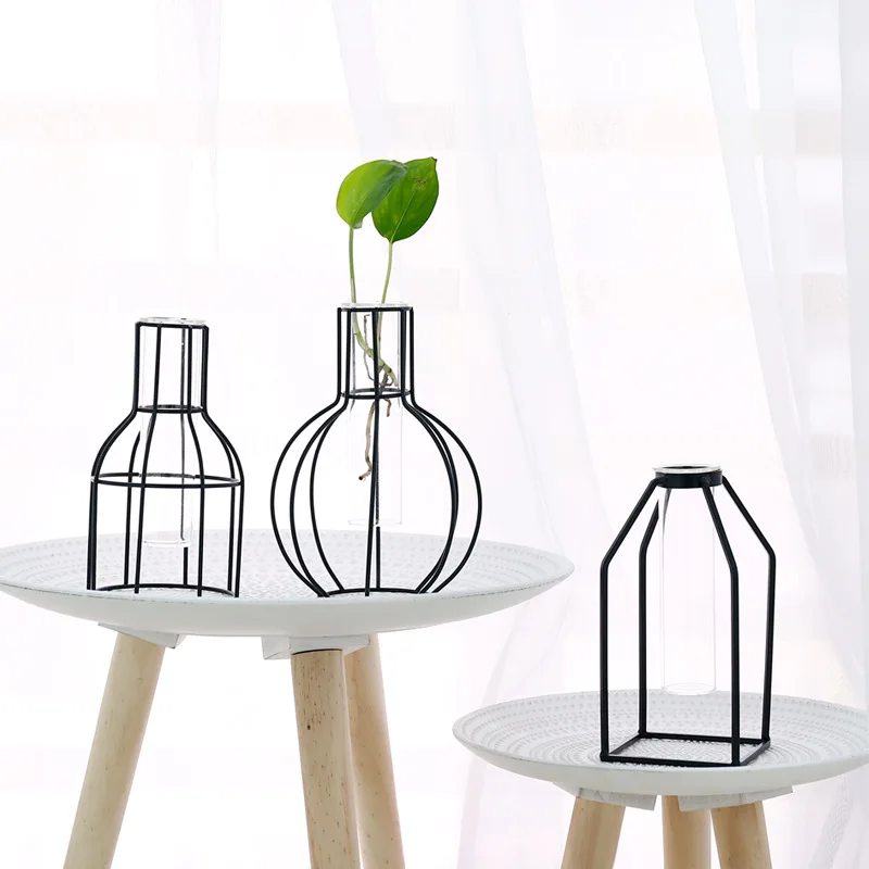 Скандинавском стиле 3D геометрическая стеклянная железная художественная ваза с настольным растением бонсай Цветочная ваза Свадебные украшения дома аксессуары