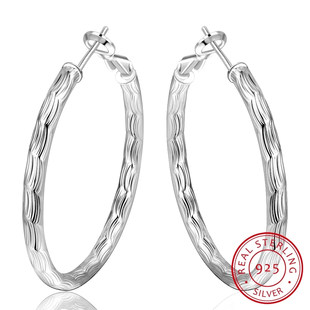 Pendientes redondos de aro de plata sólida 925 auténtica para mujer, joyería fina, aretes redondos grandes