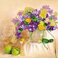 45X41 cm Lila blume DIY Band Stickerei Mode 3d Drucken Kreuzstich Kit Handarbeiten Unfinished Wandmalerei Handwerk geschenk