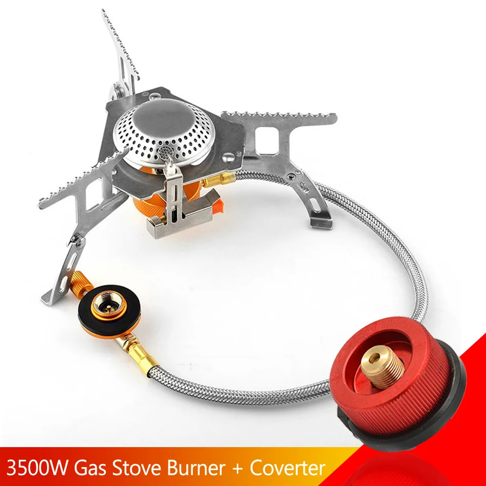 3500w Camping Gas Stove Burner Split Portable Butane Burner Ignition Fogao Cooker Outdoor Cooking Gas Adapter Adaptor Conversion