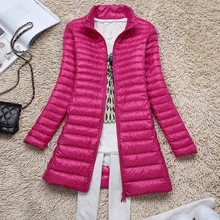 S-4XL Для женщин Ультра Легкая зимняя куртка-пуховик осень-зима Белые парки с гусиным пухом Теплые Тонкий пальто плюс Размеры средней длины Верхняя одежда sf458