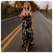 Womens Sleeveless Long Party Dress Floral Print Embroidered High-Low Hem Maxi Dress 2018 Laipelar Womens Sleeveless Long Party Dress Floral Print Embroidered High-Low Hem Maxi Dress 2018 Laipelar