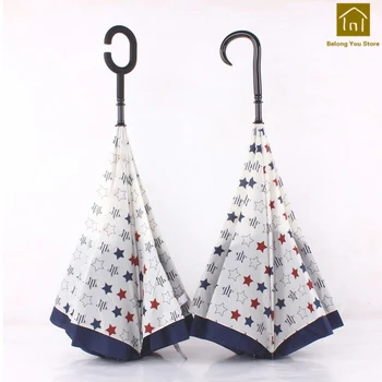 

Reverse Long Handle Star Umbrella Double Layer Umbrellas Uv Parasol Ombrello Reverse Parasolki Poncho Zont Sun Umbrellas QKV028