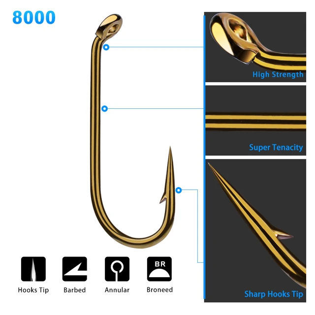 200pc Fly Fishing Hook 8000-8/12/14/16 Size fishhook Fly Hooks