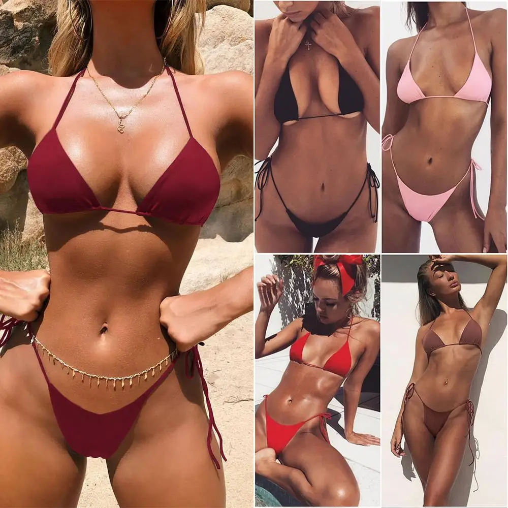 

Women Sexy Bikinis Bandeau Bandage Bikini Set Push Brazilian Swimwear Bain Beachwear Bikini Jersey 2019 Women Solid