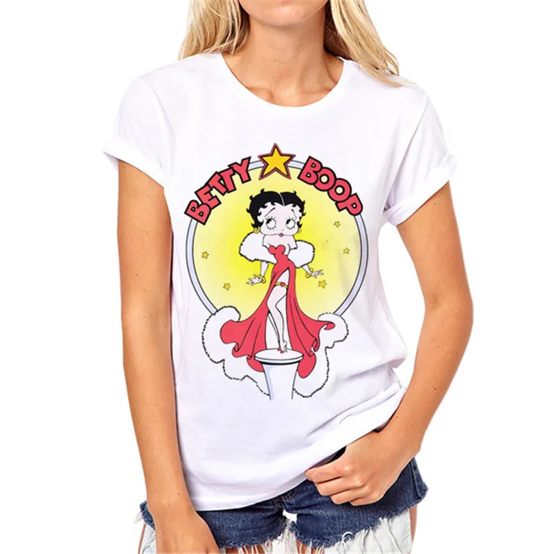 Женская футболка с персональным принтом Betty Boop, женская футболка с принтом, Повседневная забавная футболка для девушек, Белый Топ, Футболка Harajuku S-43