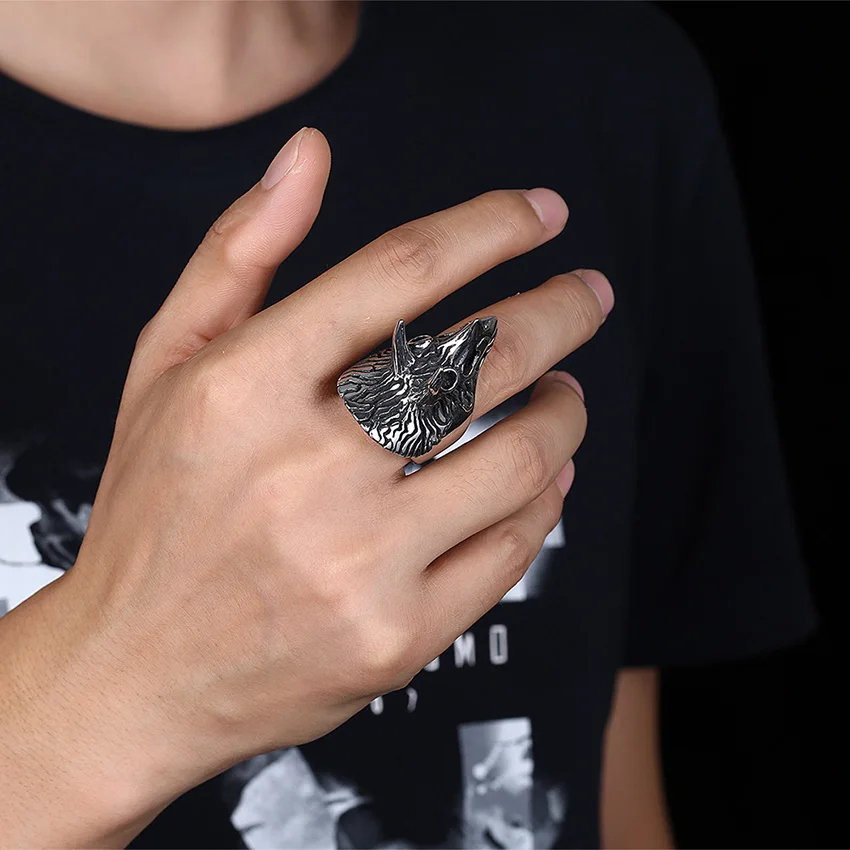 Stainless Steel Ring unicorn wide Punk Big Size rings Vintage Biker Large Antique Men's Rings For Seal men Rock mens Jewelry
