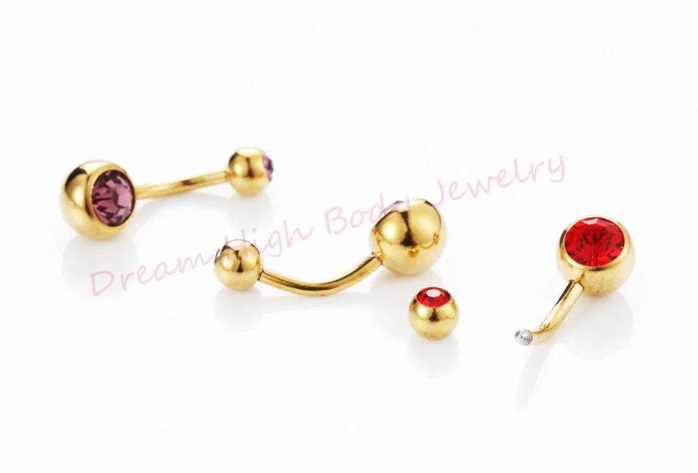

10pcs DOUBLE GEM CRYSTAL BELLY BAR Gold Belly Button Rings RING BARBELL BANANA super Navel Body Piercing Clear Rainbow