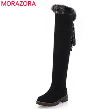 

MORAZORA 2020 new fashion shoes woman round toe over the knee boots women keep warm autumn winter boots square low heels shoes