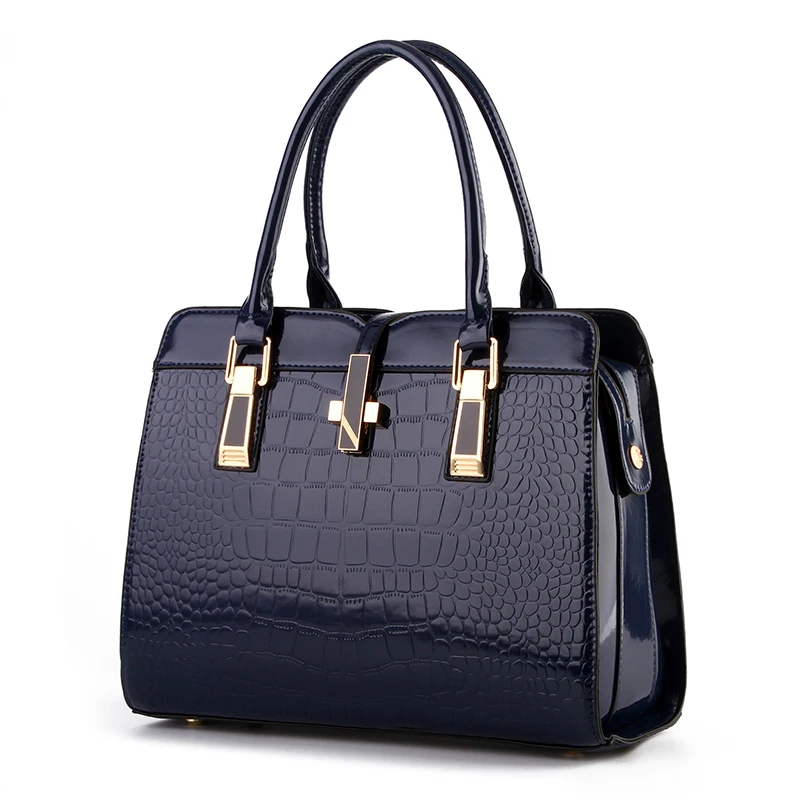 Bag female 2017 new bright patent leather crocodile pattern fashion shoulder handbag women style European American