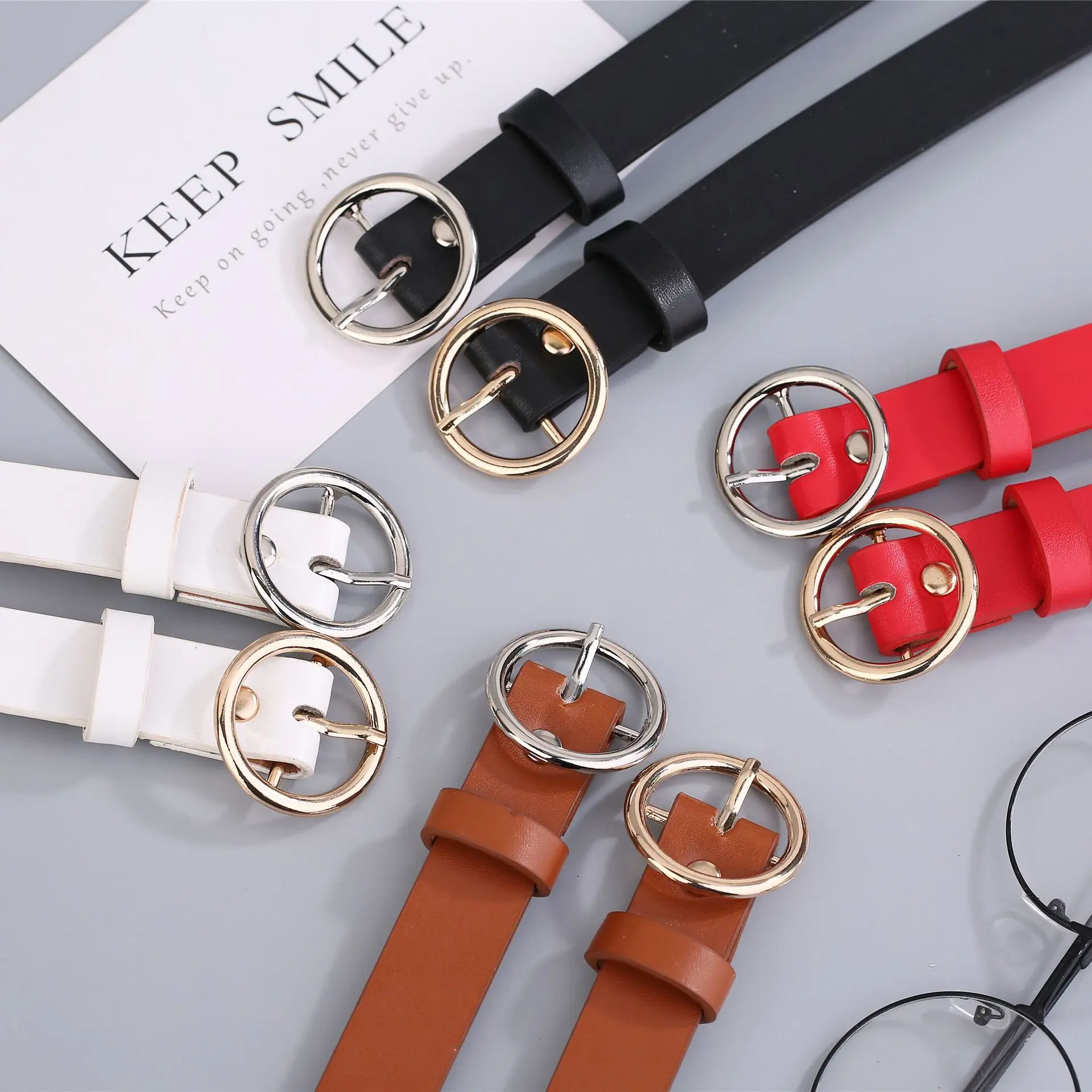 

Round Buckle Belt Female Wide Black Simple Wild Korean Casual Ring Retro Metal Belt Decorative Dress Belt 100 X 2.3CM