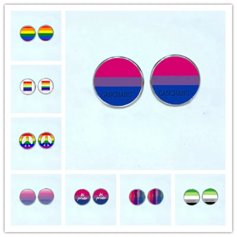 

2019 NEW Bi Pride Stud earrings LGBT hypoallergenic earrings ear nail Gay pride jewelry crystal cabochon earrings