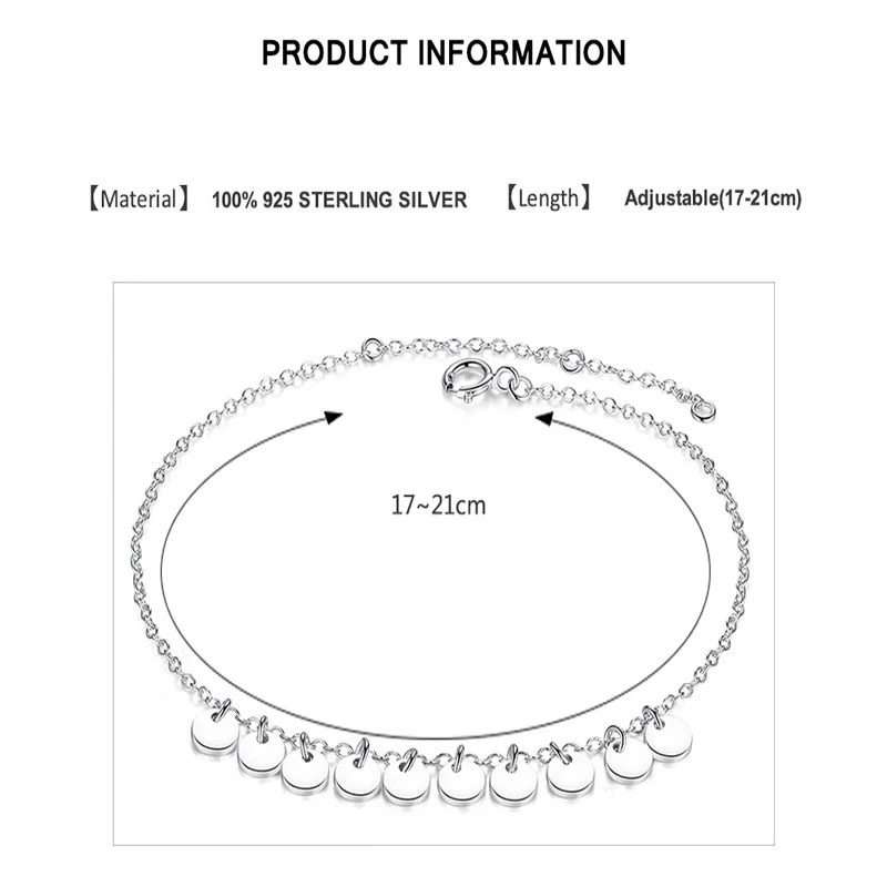 Цена 925 стерлингового серебра Круглый браслет с подвесками для женщин Простые Модные свадебные украшения подарок звено цепи браслет