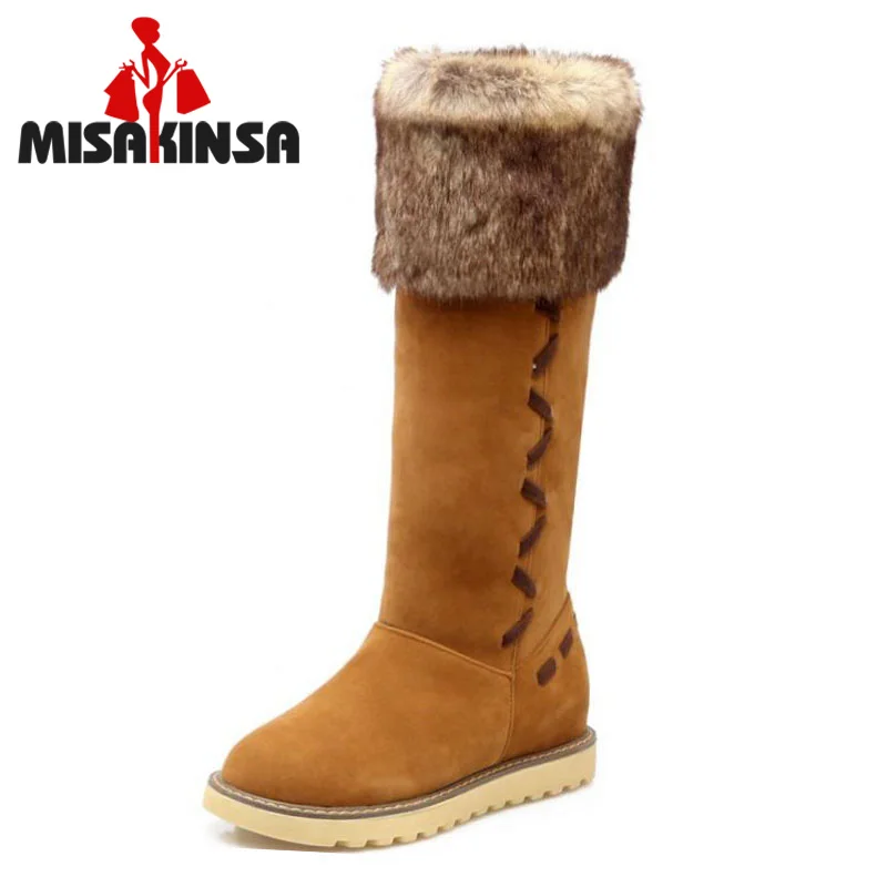 

FITWEE Women Winter Warm Knee High Boots Fashion Woman Round Toe Long Plush Snow Boot Flat Shoes Woman Botas Mujer Size 34-43
