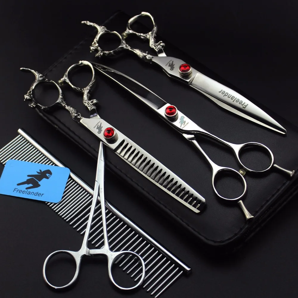 

Freelander 7.0 " dragon handle 3 - pack pet beauty scissors straight scissors ,curved scissors set
