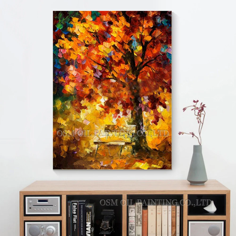 

Free Shipping Handmade Abstract Landscape Autumn Tree Oil Painting On Canvas Fall Gold Tree Oil Paintings For Living Room Decor