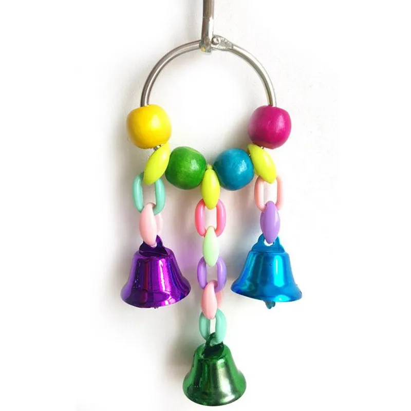 Parrot Toys With Colorful Beads Bell Chain Pet Bird Chew Bite Toy Cage Accessories Suspension Hanging Bridge Chain|Игрушки для птиц| |
