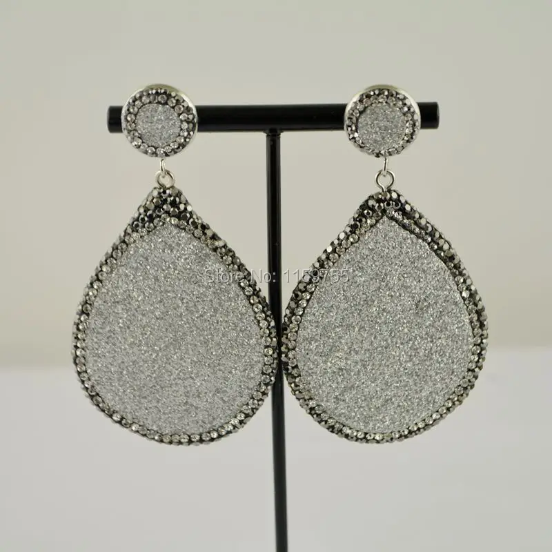 For Women 3Pairs Spray Painted Gems Drop Earring, Matte Style, Pave