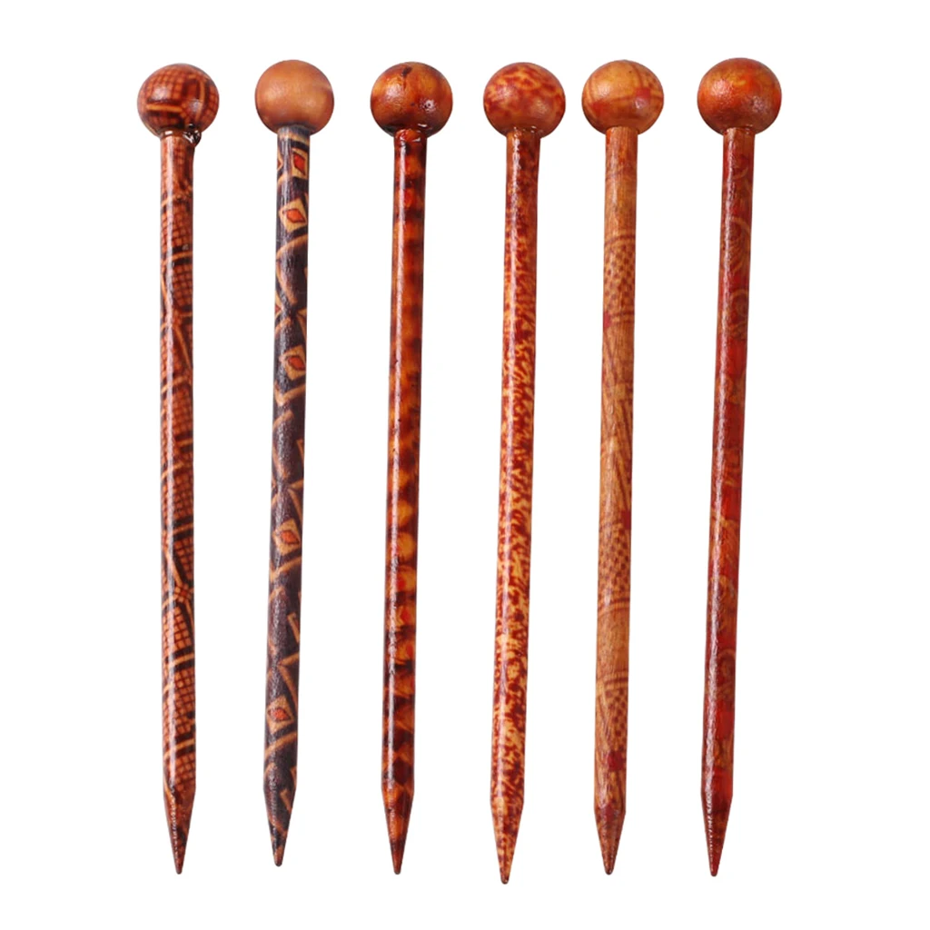 6 Pcs Retro Hair Sticks Printed Wood Hairpin Wooden Hairpin Needle Headdress Handmade Chinese Chopstick Style Hair Jewelry