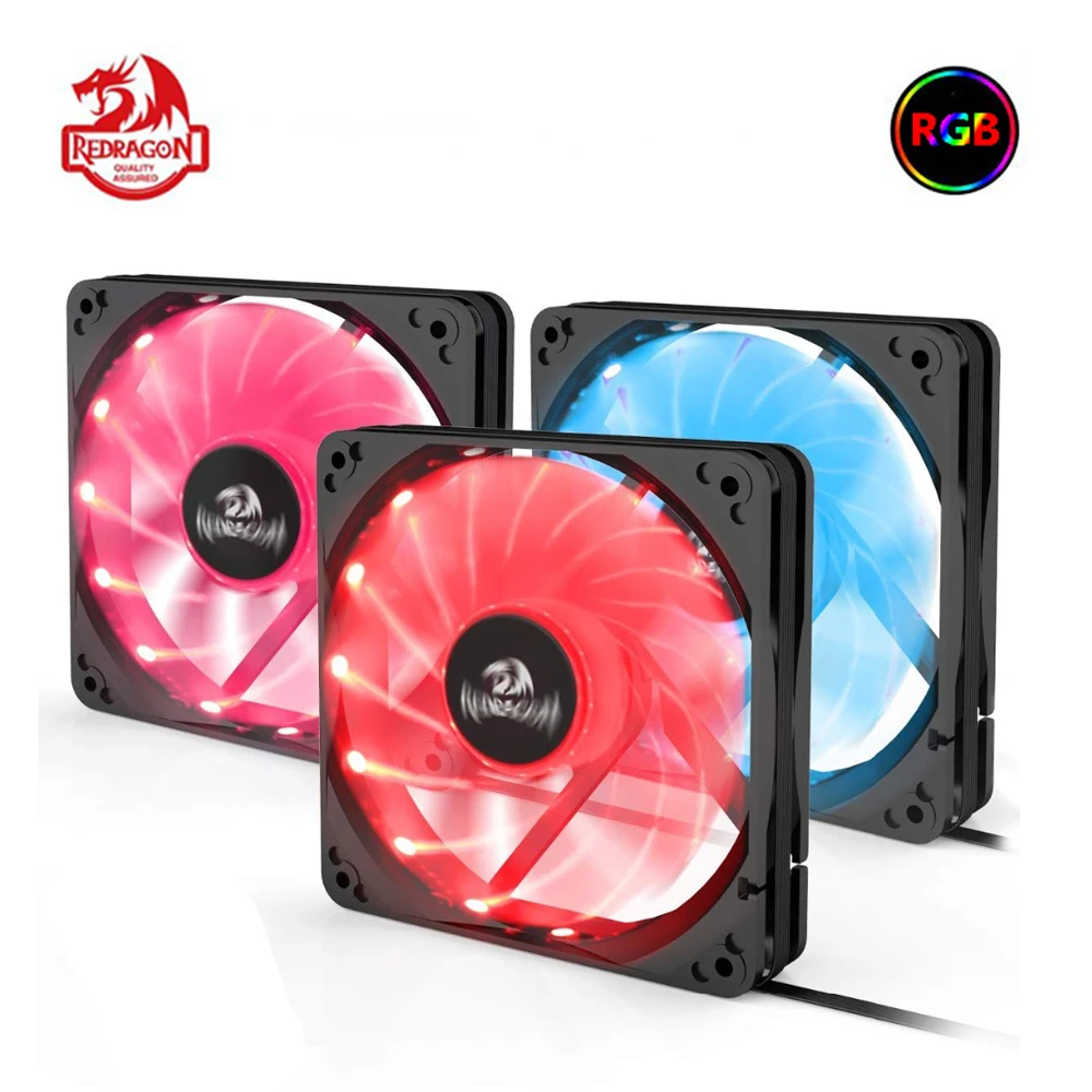 Redragon 3 шт Охлаждающие вентиляторы GC F006 120 мм ПК ЦП Цветной корпус компьютера RGB