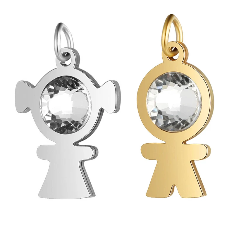 

5 Pcs/lot Stainless Steel with Rhinestone Boy&Girl Charms Pendant for DIY Couple Necklace Jewelry Making Findings Accessories