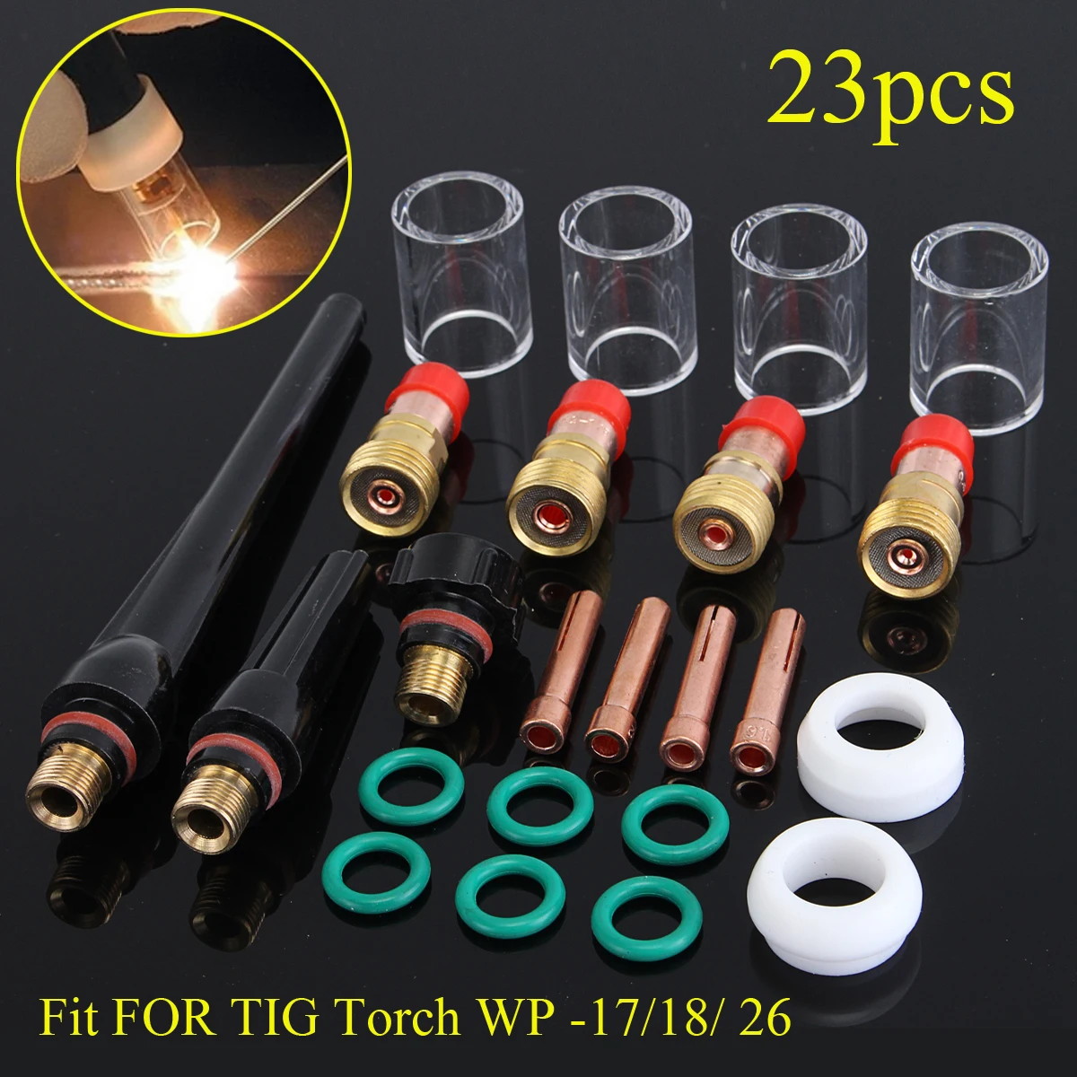 23 pcs TIG Welding Stubby Gas Lens #10 Pyrex Cup Kit  for Tig WP-17/18/26 Torch 