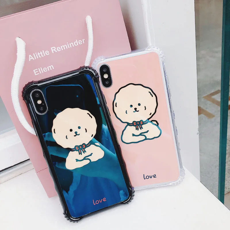 EVANKALX 4 angle Anti-knock Case for iPhone 7 X Blue light Dog Back Cover Phone Cases For 6 6S 8Plus |