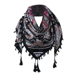 Для женщин зима-осень квадратный шарф шарфы кисточкой с цветочным принтом Обертывания Платки платок Обертывания дамы печатных шарфы для