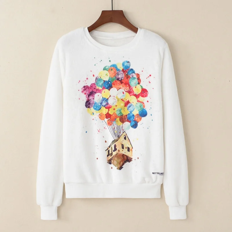 

KaiTingu Women Fashion Hoodies Sweatshirt Casual Long Sleeve White Pullover Harajuku Balloon House Print For Autumn Winter