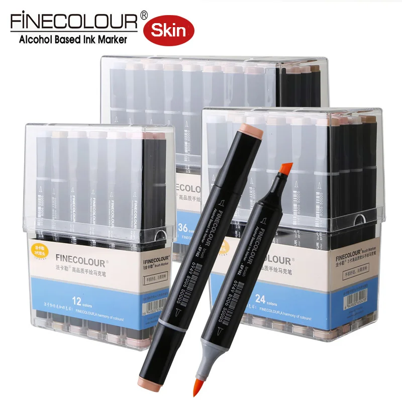 

Finecolour EF102 Dual Brush Alcohol Markers 12 24 36 Skin tone Soft Felt Pens Anime Ultra fine Calligraphy Illustration Marker