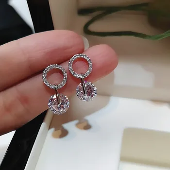 

IPARAM Trend White Round Crystal Zircon Earrings Women Fashion Silver Color Rhinestone Wedding Earrings Jewelry Party Gifts