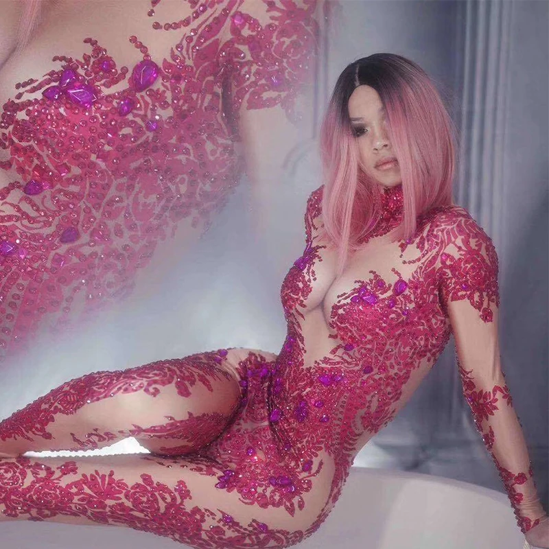 Sexy Pole Dance Bodysuit Woman Jazz Dance Costume Rhinestone Stage Rave Outfit Dj Nightclub Gogo Pe