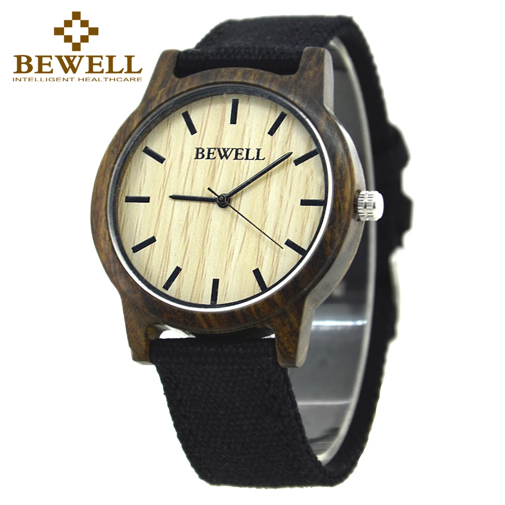 

BEWELL New Analog Casual Canvas Strap Wooden Wrist Watches for Men and Women Japanese miytor 2035 Quartz Watch Male Relogio 134A