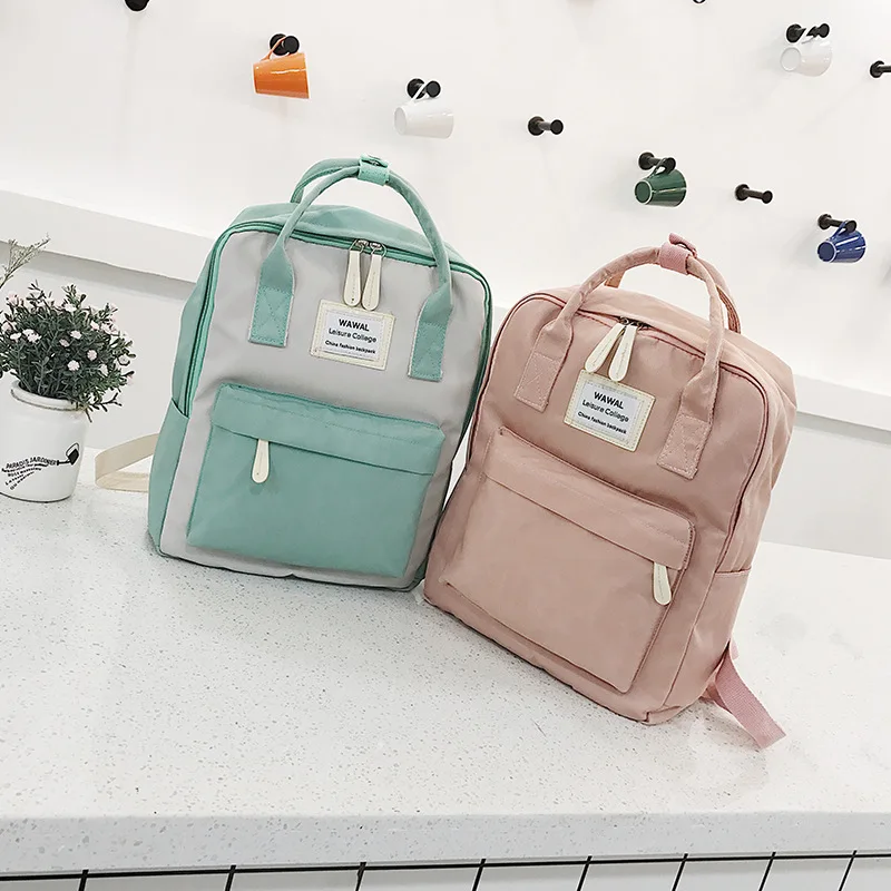 

2019 Summer New Preppy Style Patchwork Zipper Women Canvas Backpacks Female Students Casual School Bags Shoulder Bags