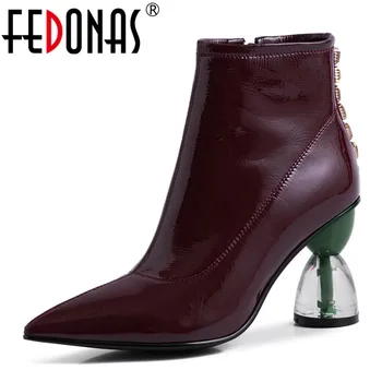 

FEDONAS New Crystal Strange High Heels Women Ankle Boots Winter Pointed Toe Side Zipper Chelsea Boots Office Ladies Shoes Woman