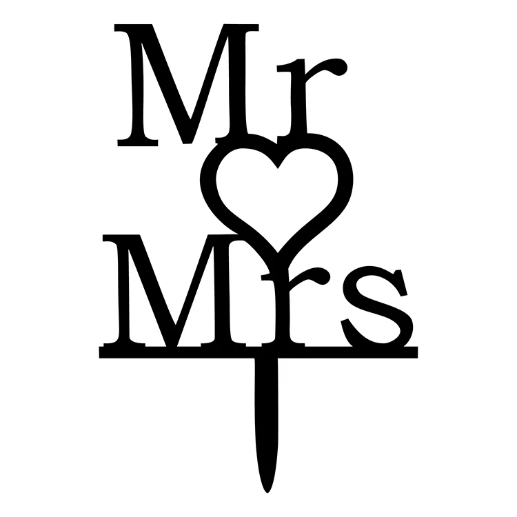 Multi Colors Love Heart Mr & Mrs Acrylic Wedding Cake Flags Cake Topper For Wedding Anniversary Party Supplies Hot Sale