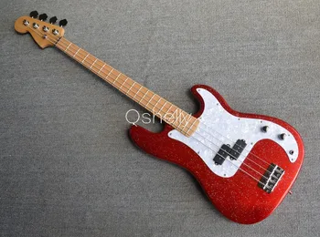 

top quality QShelly custom metallic sparkle red 4 strings P bass maple neck pearloid pickguard jazz electric bass guitars