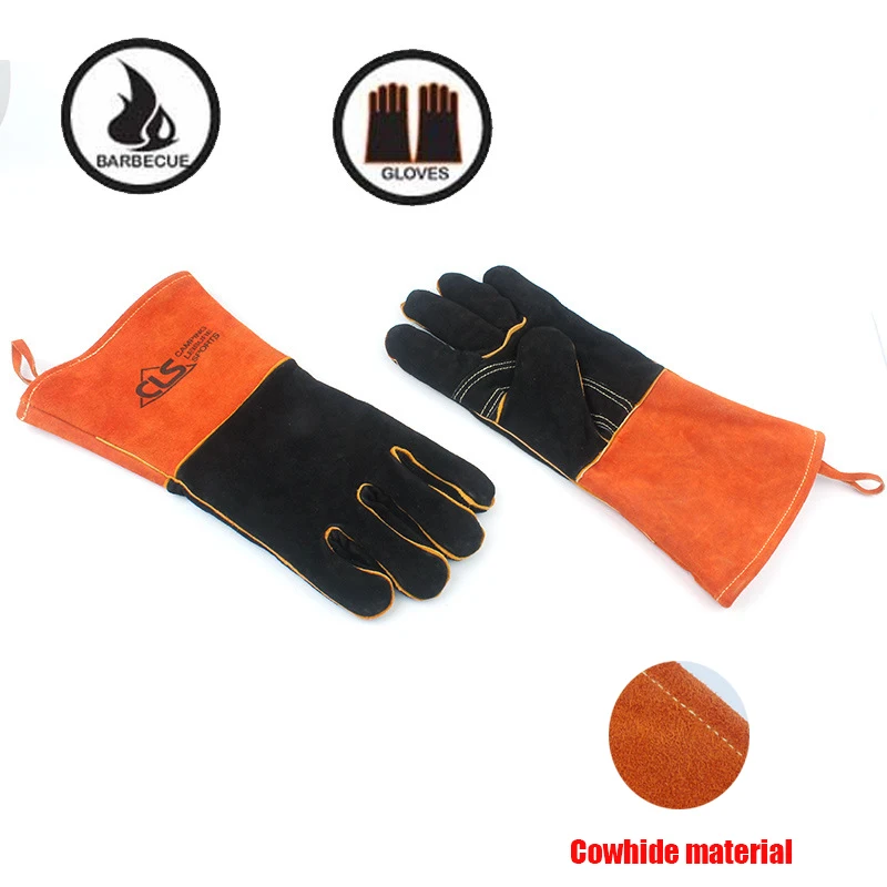 

Outdoor High temperature resistance bbq Gloves Camping Fire Barbecue Cowhide High Temperature Insulation Thickened Protective