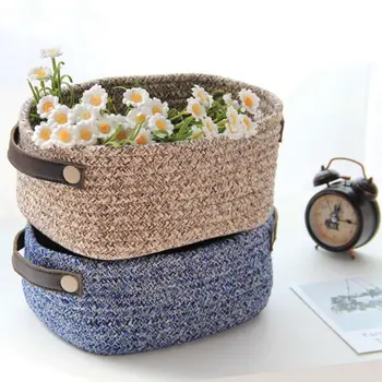 

Cotton Rope Woven Toys Food Snacks Underwear Organizer For Table Desktop Storage Box Solid Jewelry Holder Cosmetics