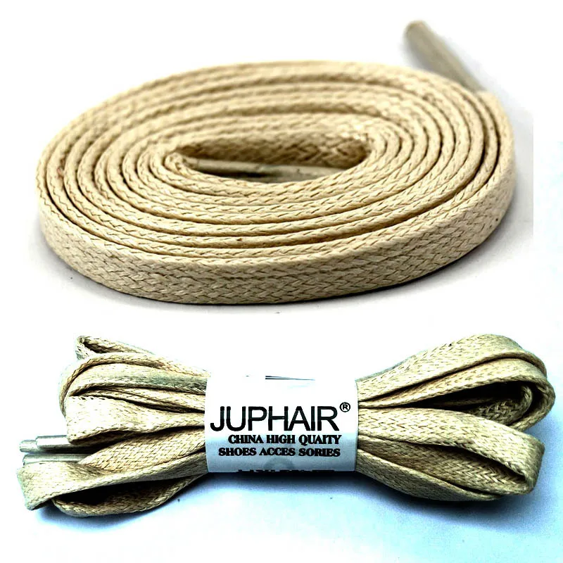 JUP1-12 Pair Beige Waxed Cotton Flat Shoelaces Leather Shoestring Boots Sport Shoe Martin Boot Fashion Casual Laces High Quality