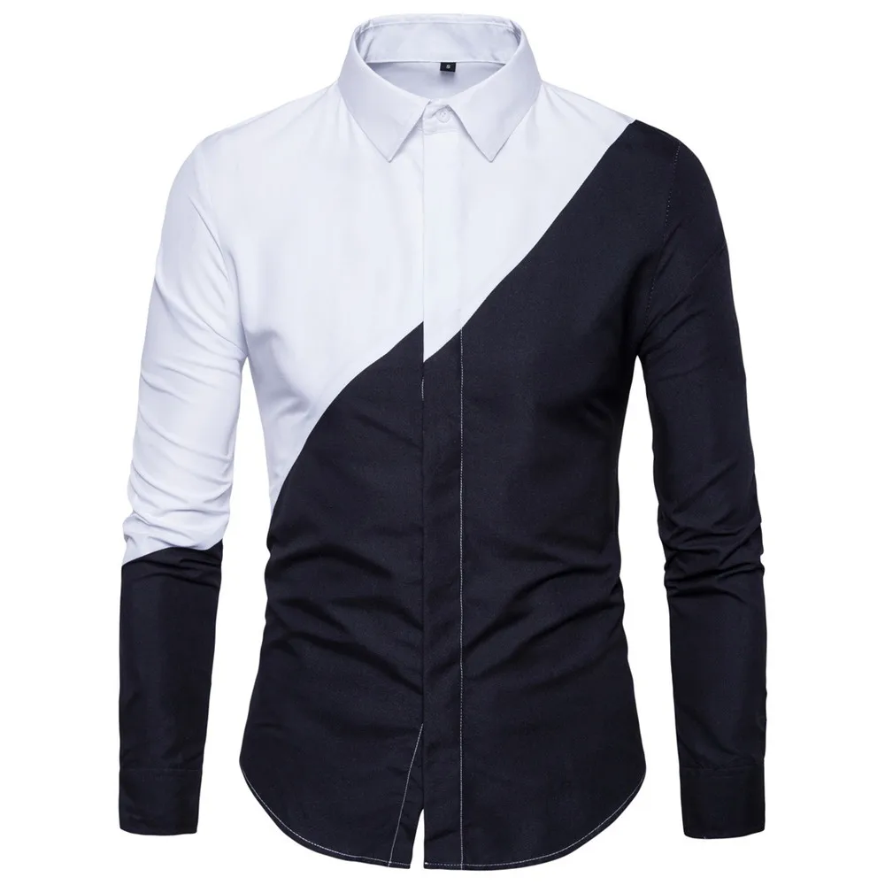 Классический черный, белый цвет Лоскутная рубашка Новинка 2019 года краткое стиль Мужская блузка прилив Корейская версия Blusa с длинным