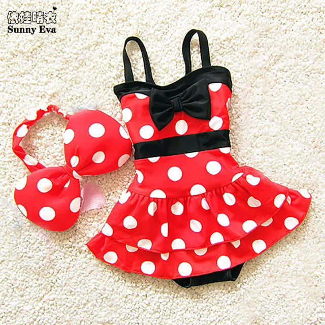 Best Offers sunny eva girls One-piece swimsuit dresses dot print girls swimsuits Black News to sell 2017 Children's swimwear for dancing