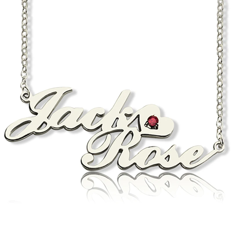 

Women's Custom Double Name Necklace Silver Choker Chain Birth Stone Couple Necklaces Nameplate Suspensions Jewelry for Lovers