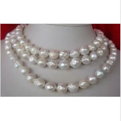 

classic 10-11mm freshwater baroque white pearl necklace 38inch 925silver