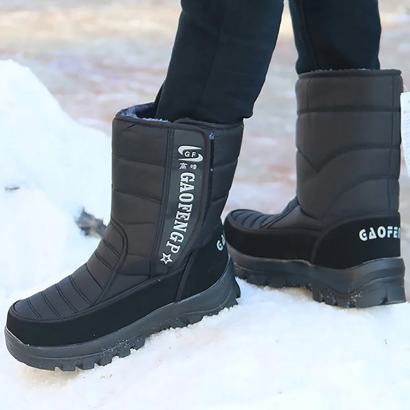 

Winter boots men waterproof down hook & loop plush designer snow boots men hard-wearing safety shoes warm mid-calf boots